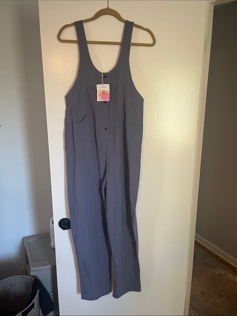 Washed Blue Wide-Leg Jumpsuit - S